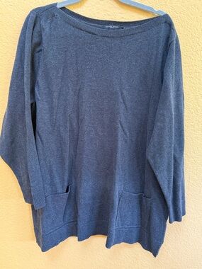 Jeanne Pierre Cozy Dark Gray Knit Tunic Sweater with Pockets - 2X Plus